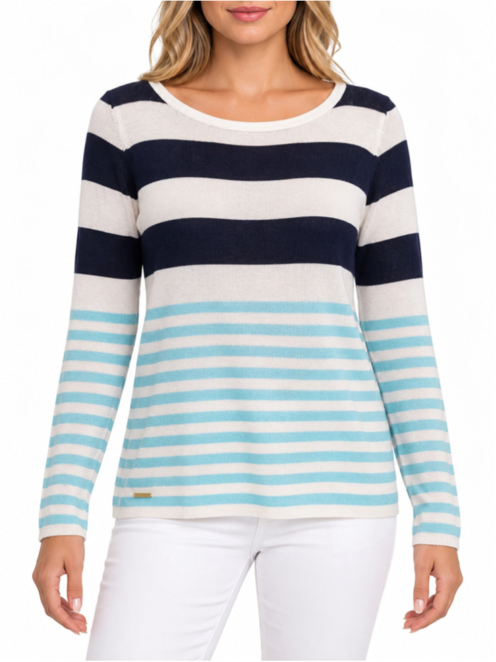 Lilly Pulitzer Women’s Medium Navy Aqua White Striped Knit Pullover Sweater